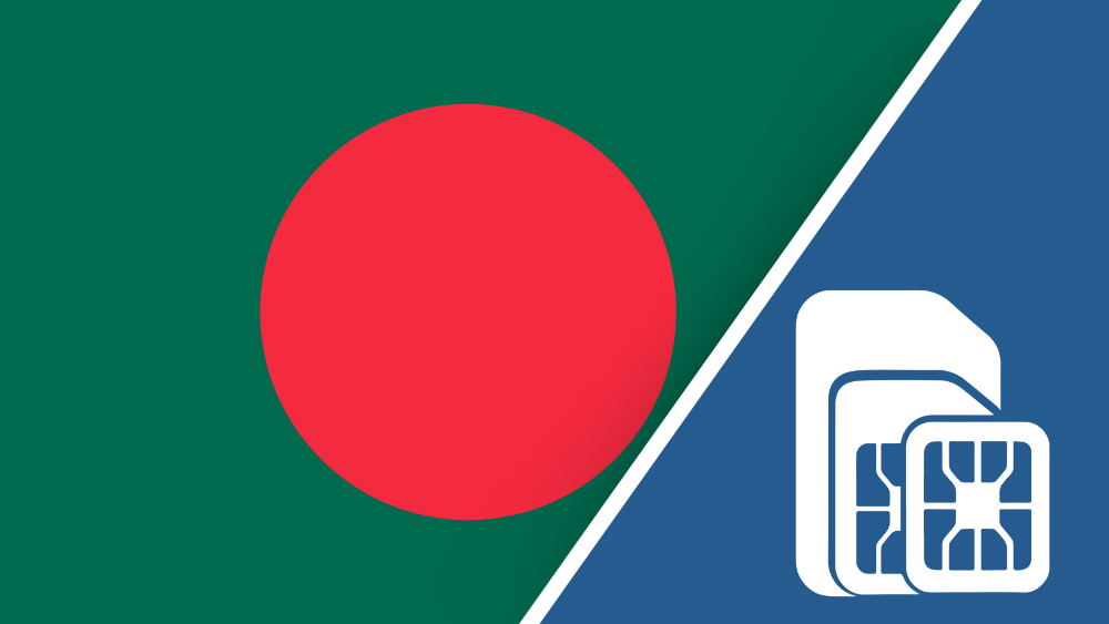 Bangladesh SIM Card – Travel connectivity for Bangladesh. Image featuring the Bangladesh flag and a SIM card icon.