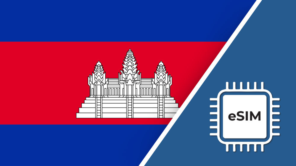 Cambodia eSIM – Travel connectivity for Cambodia. Image featuring the Cambodia flag and an eSIM icon.