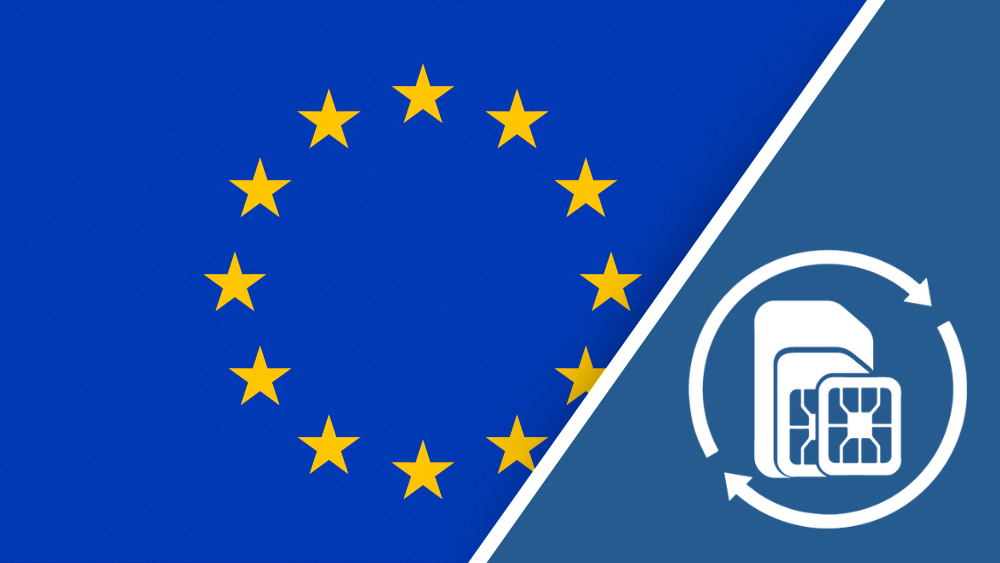 European flag with SIM Card and recharge icon.