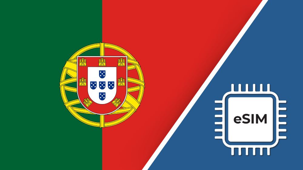 Portugal eSIM – Travel connectivity for Portugal. Image featuring the Portuguese flag and an eSIM icon.