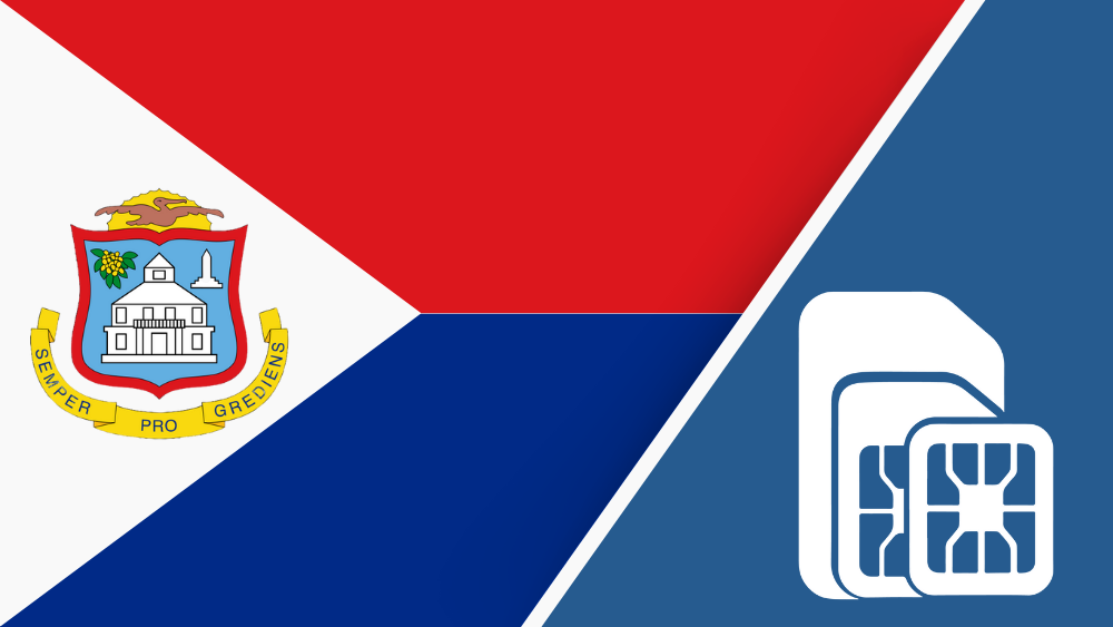 Travel connectivity for Saint Martin. Image featuring the Saint Martin flag and SIM Card icon.