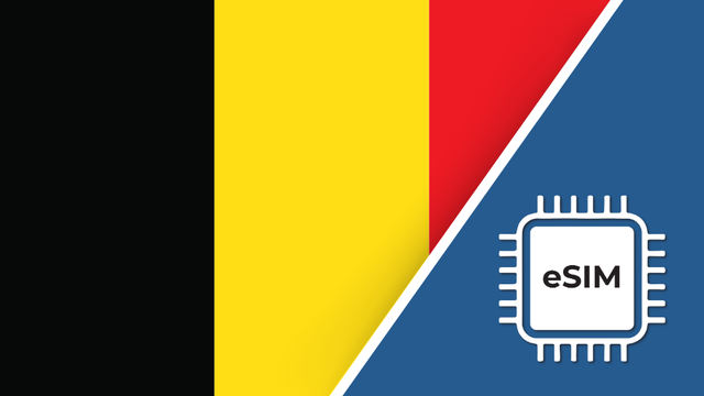 Belgium eSIM – Travel connectivity for Belgium. Image featuring the Belgium flag and eSIM icon.