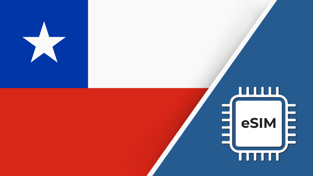 Chile eSIM – Travel connectivity for Chile. Image featuring the Chilean flag and an eSIM icon.
