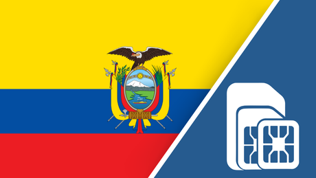 Ecuador SIM Card – Travel connectivity for Ecuador.  Image featuring the Ecuador flag and a SIM card icon.