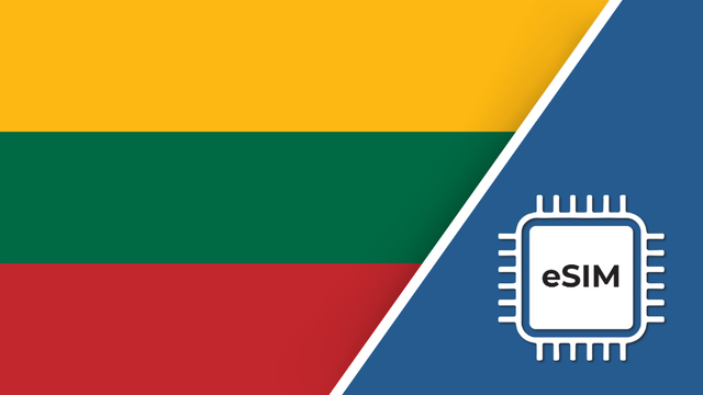 Lithuania eSIM – Travel connectivity for Lithuania. Image featuring the Lithuanian flag and an eSIM icon.