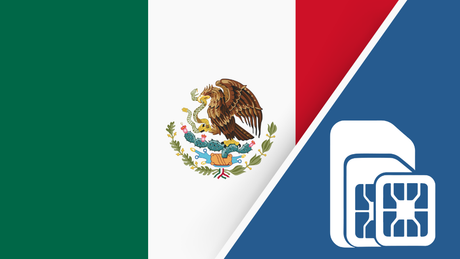 Mexico SIM Card – Travel connectivity for Mexico. Image featuring the Mexican flag and a SIM card icon.