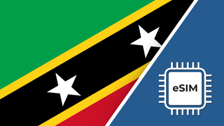Saint Kitts and Nevis eSIM – Travel connectivity for Saint Kitts and Nevis. Image featuring the Saint Kitts and Nevis flag and an eSIM icon.
 