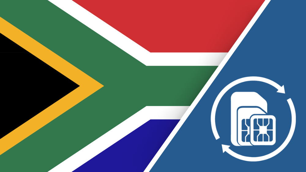 Recharge for the South African SIM Card. South African flag with SIM Card and recharge icon