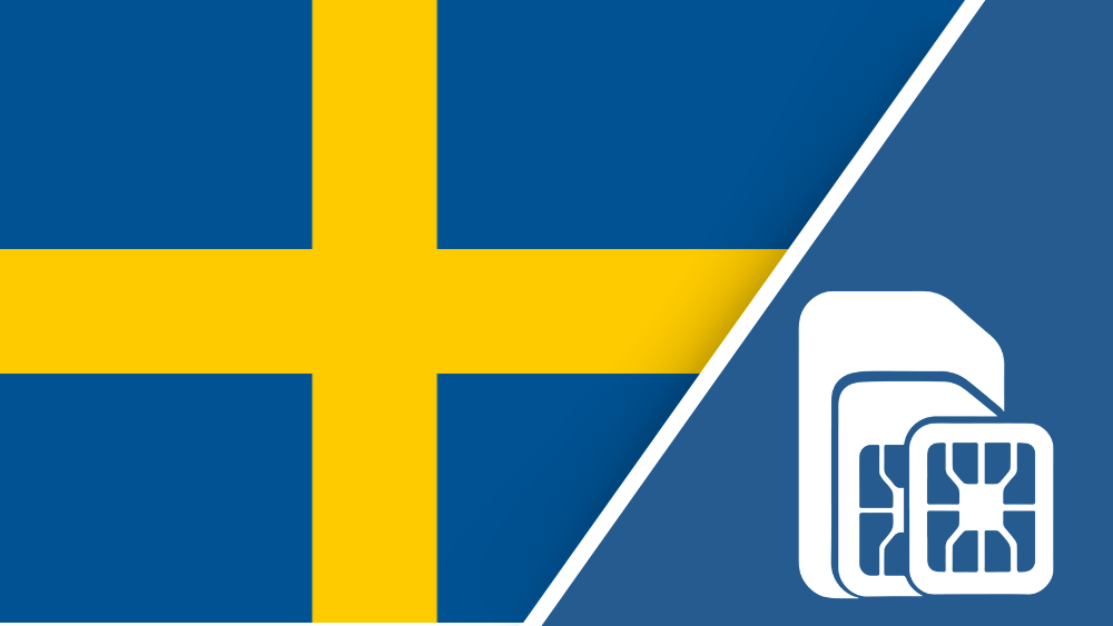 Sweden SIM Card – Travel connectivity for Sweden. Image featuring the Swedish flag and a SIM card icon.