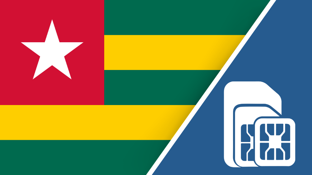 Togo SIM Card – Travel connectivity for Togo. Image featuring the Togo flag and a SIM card icon.