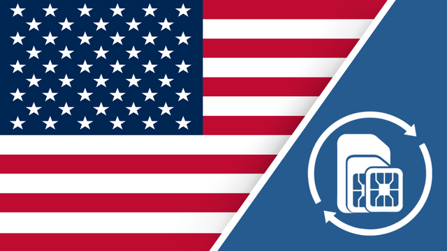 United States flag with SIM Card and recharge icon.