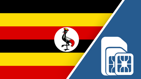 Uganda SIM Card – Travel connectivity for Uganda. Image featuring the Uganda flag and a SIM card icon.